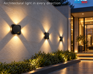 REALBUY 8W four-way wall lights highlighting an architectural wall