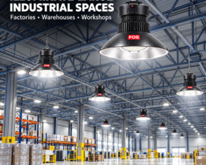 FOS LED high bay lights installed in factory warehouse and workshop